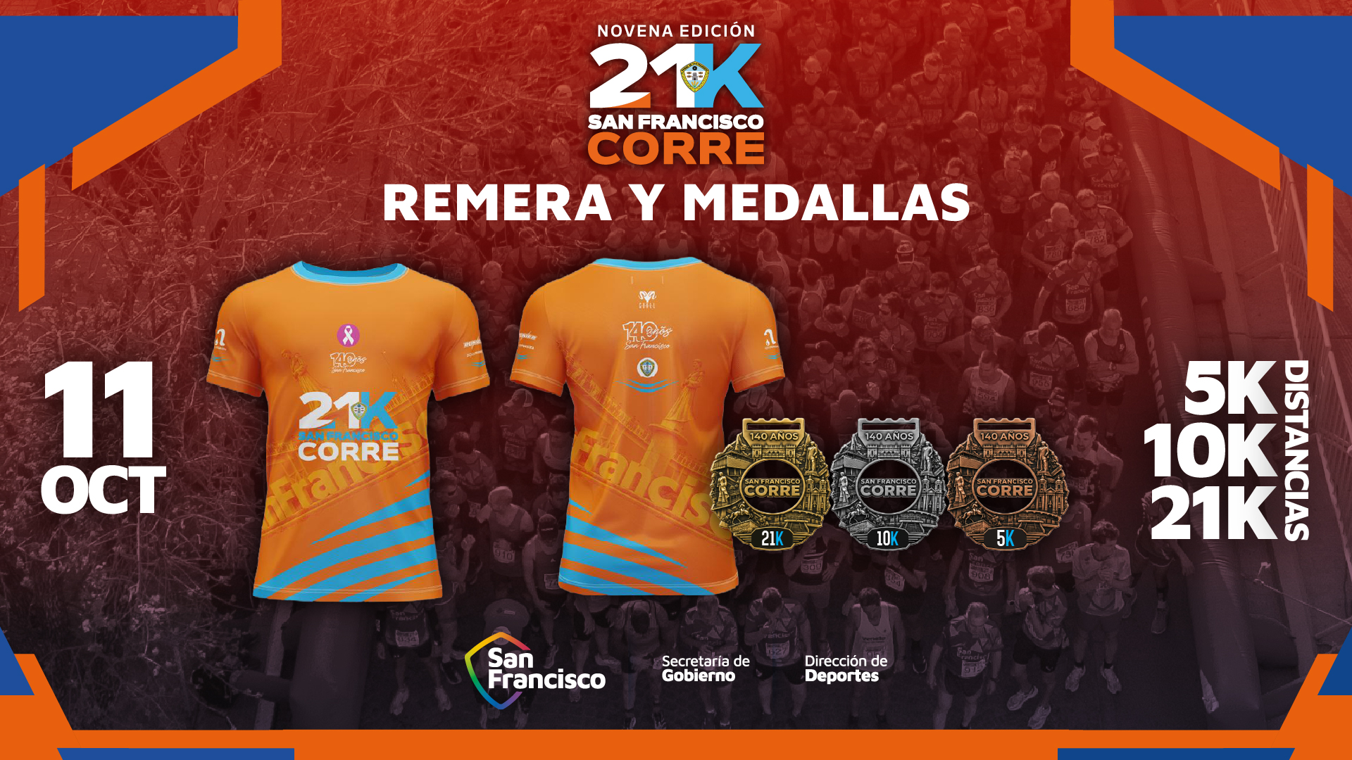 Remera y medallas oficiales de San Francisco Corre 2026